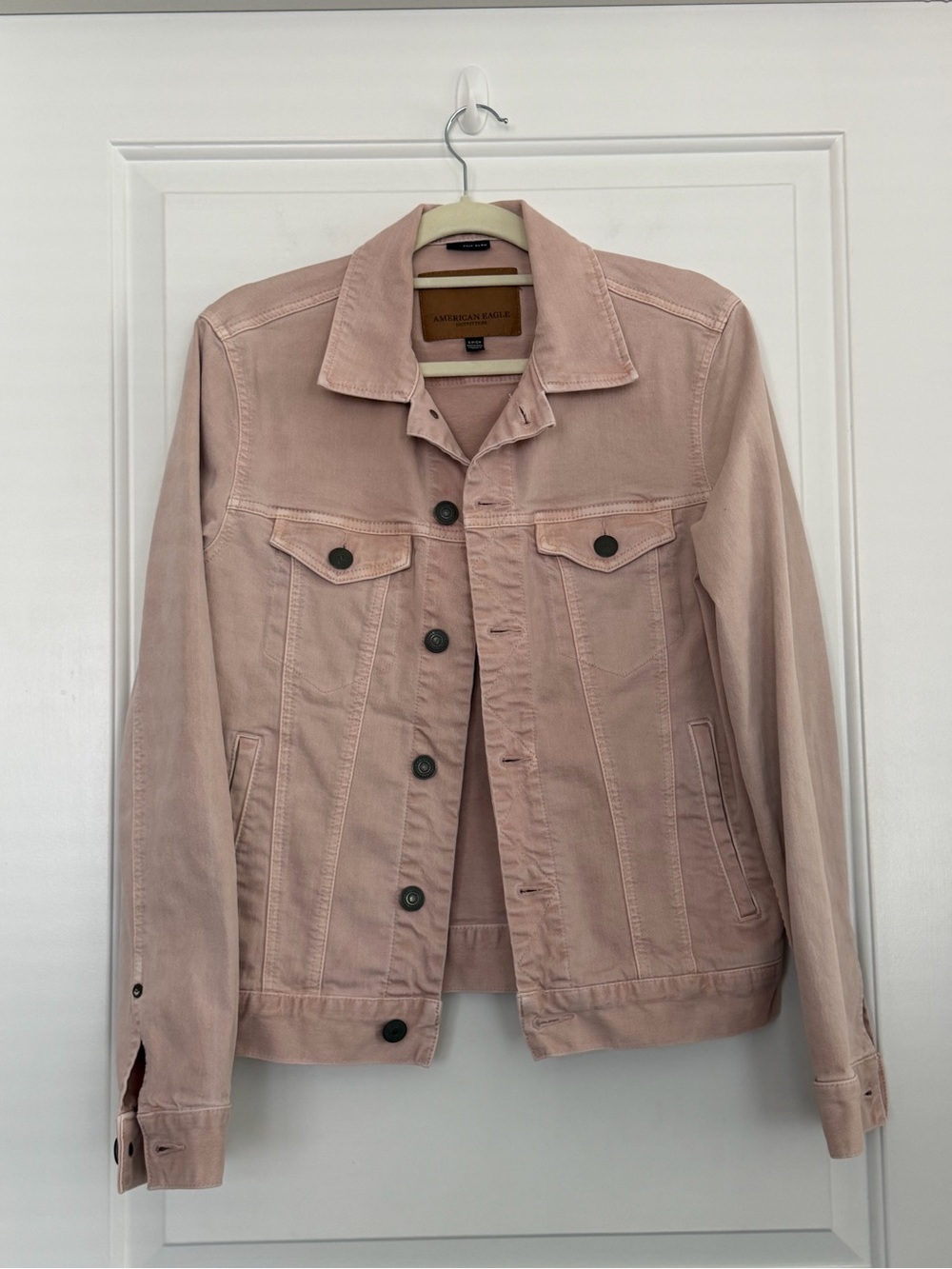 American Eagle Outfitters Blush Pink Denim Jacket Oversized Jean Trucker Flex
